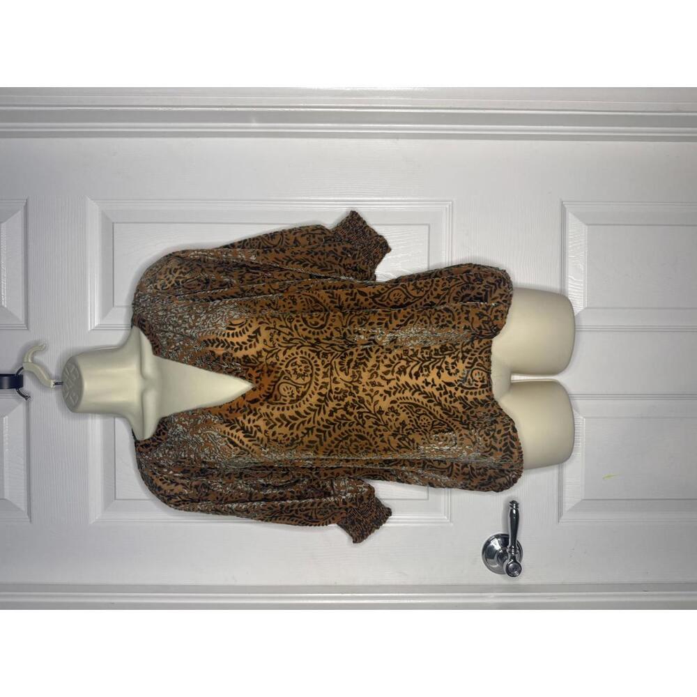 BB Dakota Burnout Velvet Floral Mini Dress Bronze Gold V-Neck Puff Sleeves Sz S